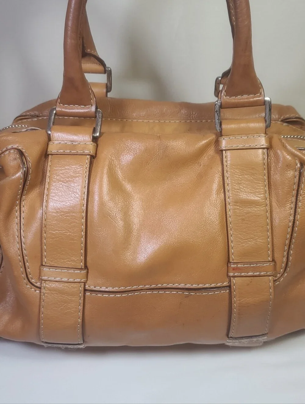 Michael Kors Vintage Brown Leather Bowler Bag Satchel Handbag Purse
